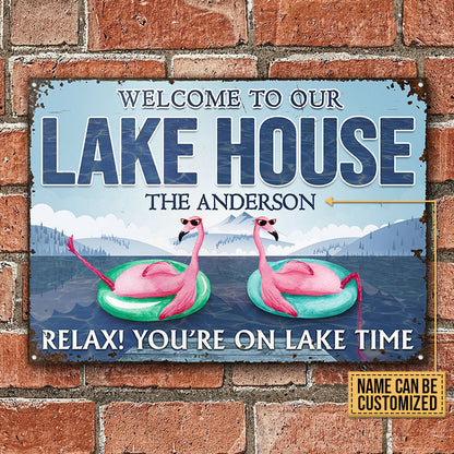 Personalized Flamingo Lake You're On Lake Time Custom Classic Metal Signs