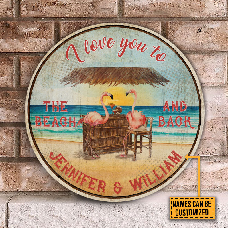 Personalized Flamingo Love You To The Beach Customized Wood Circle Sign