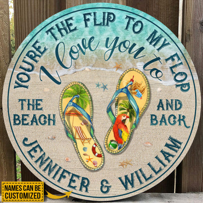 Personalized Flip Flop Beach I Love You Custom Wood Circle Sign