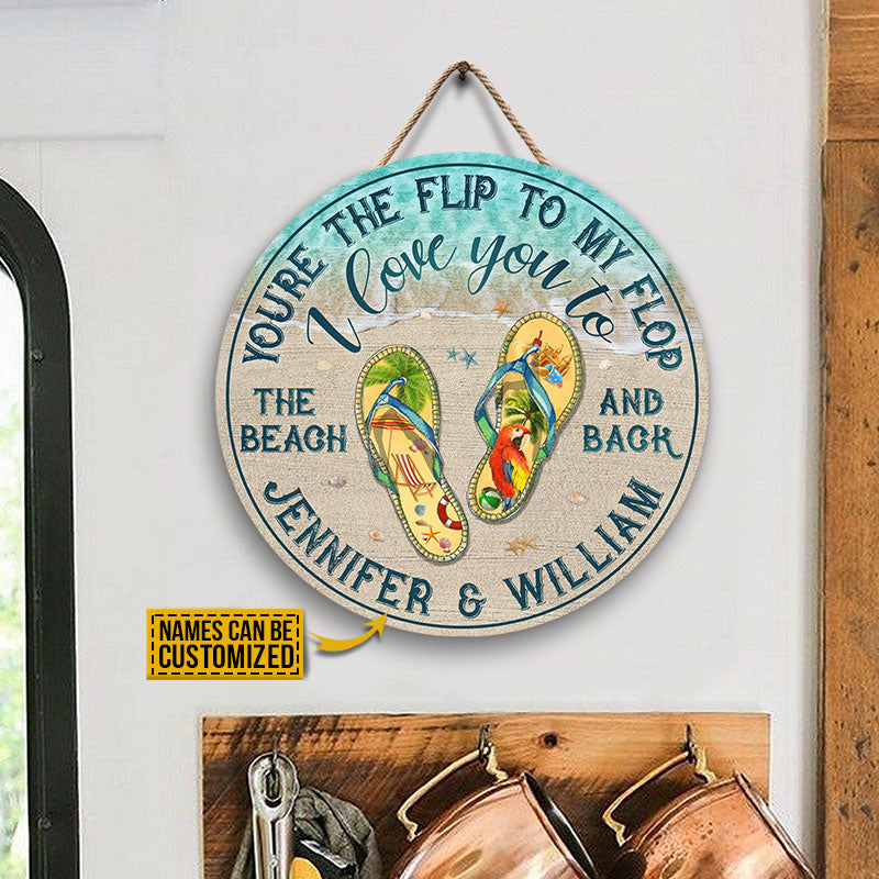 Personalized Flip Flop Beach I Love You Custom Wood Circle Sign