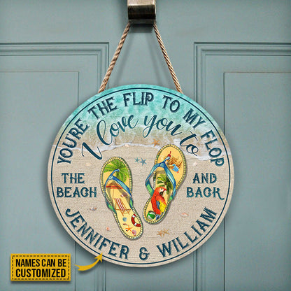 Personalized Flip Flop Beach I Love You Custom Wood Circle Sign