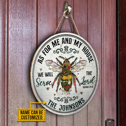 Personalized Garden Bee Cross As For Me Custom Wood Circle Sign