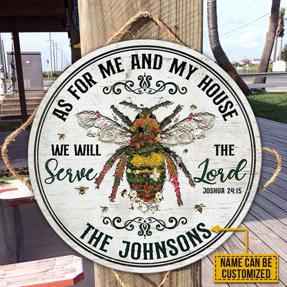 Personalized Garden Bee Cross As For Me Custom Wood Circle Sign