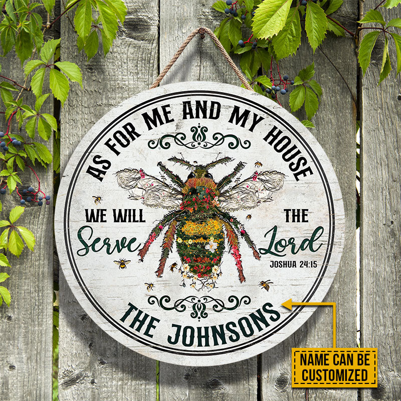 Personalized Garden Bee Cross As For Me Custom Wood Circle Sign