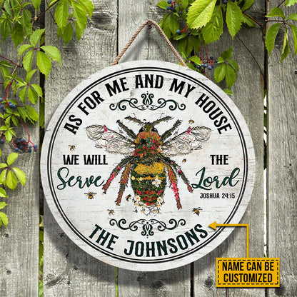 Personalized Garden Bee Cross As For Me Custom Wood Circle Sign