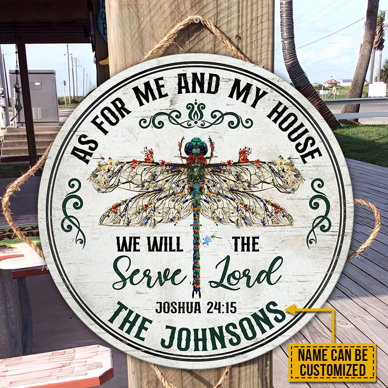 Personalized Garden Dragonfly Cross As For Me Custom Wood Circle Sign