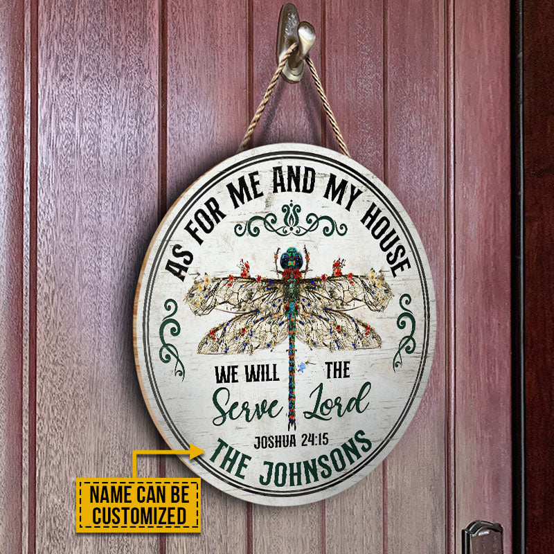 Personalized Garden Dragonfly Cross As For Me Custom Wood Circle Sign