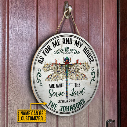 Personalized Garden Dragonfly Cross As For Me Custom Wood Circle Sign