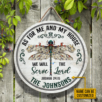 Personalized Garden Dragonfly Cross As For Me Custom Wood Circle Sign