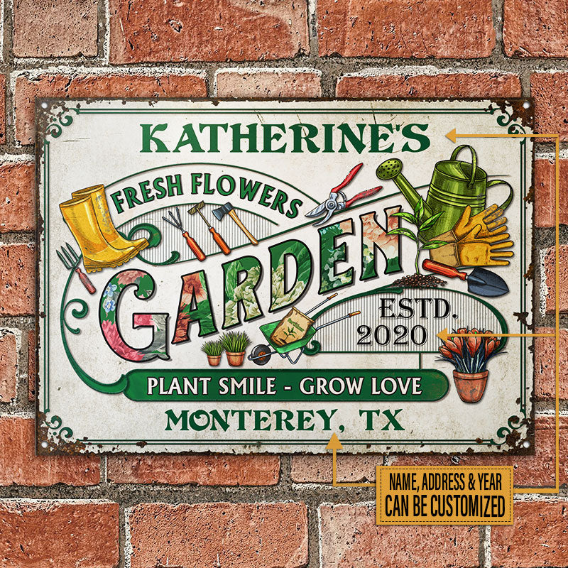 Personalized Garden Fresh Flowers Custom Classic Metal Signs