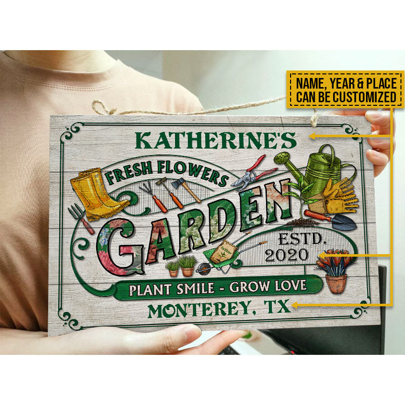 Personalized Garden Fresh Flowers Custom Wood Rectangle Sign