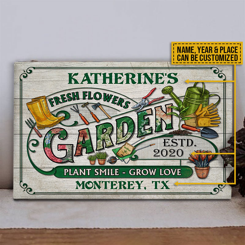 Personalized Garden Fresh Flowers Custom Wood Rectangle Sign