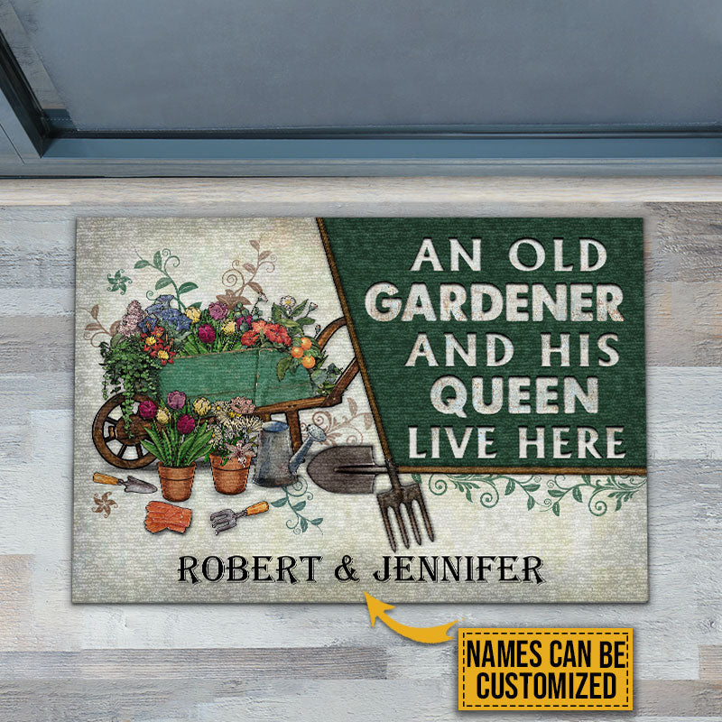 Personalized Garden Old Couple Live Here Customized Doormat