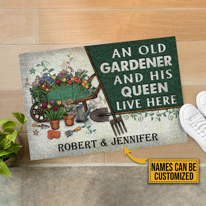 Personalized Garden Old Couple Live Here Customized Doormat