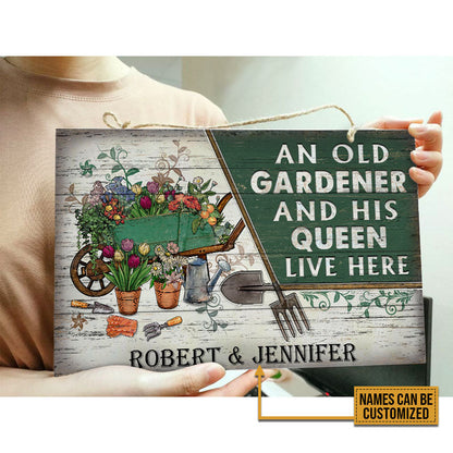 Personalized Garden Old Couple Live Here Customized Wood Rectangle Sign