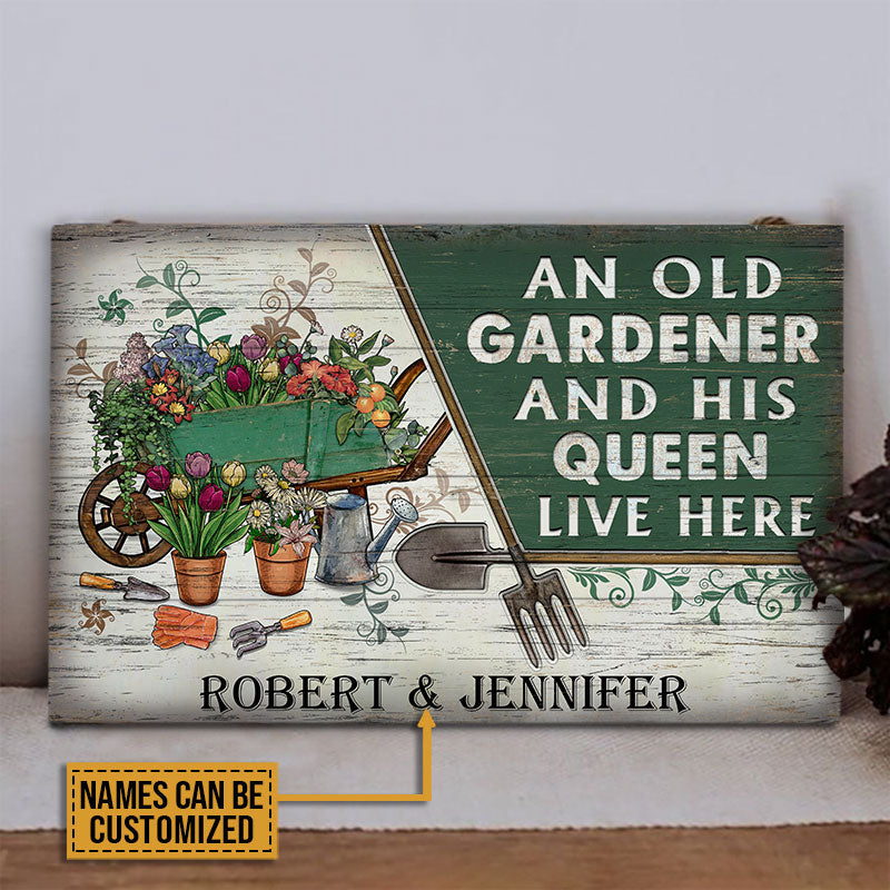 Personalized Garden Old Couple Live Here Customized Wood Rectangle Sign