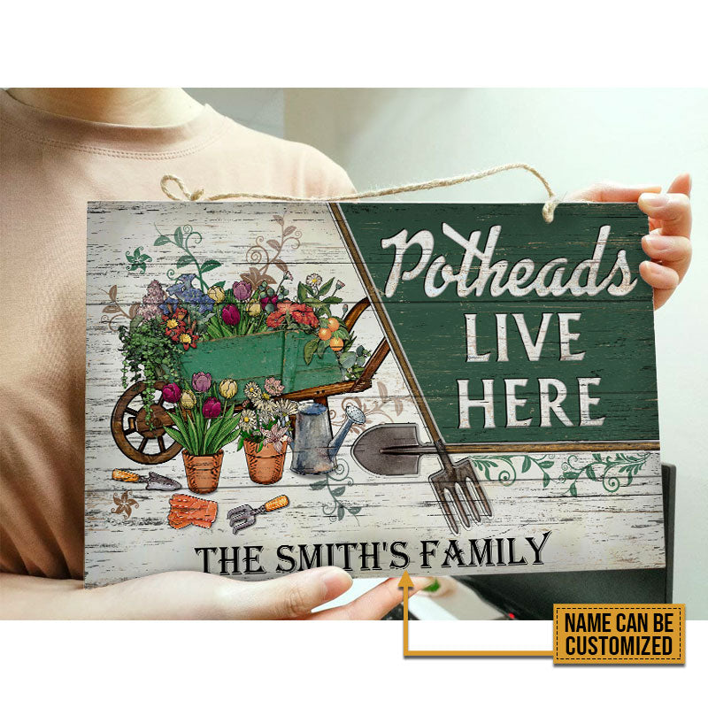 Personalized Garden Potheads Live Here Customized Wood Rectangle Sign