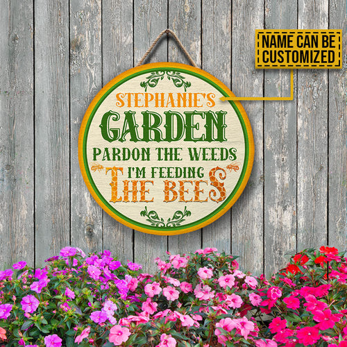 Personalized Gardening Feeding The Bees Custom Wood Circle Sign