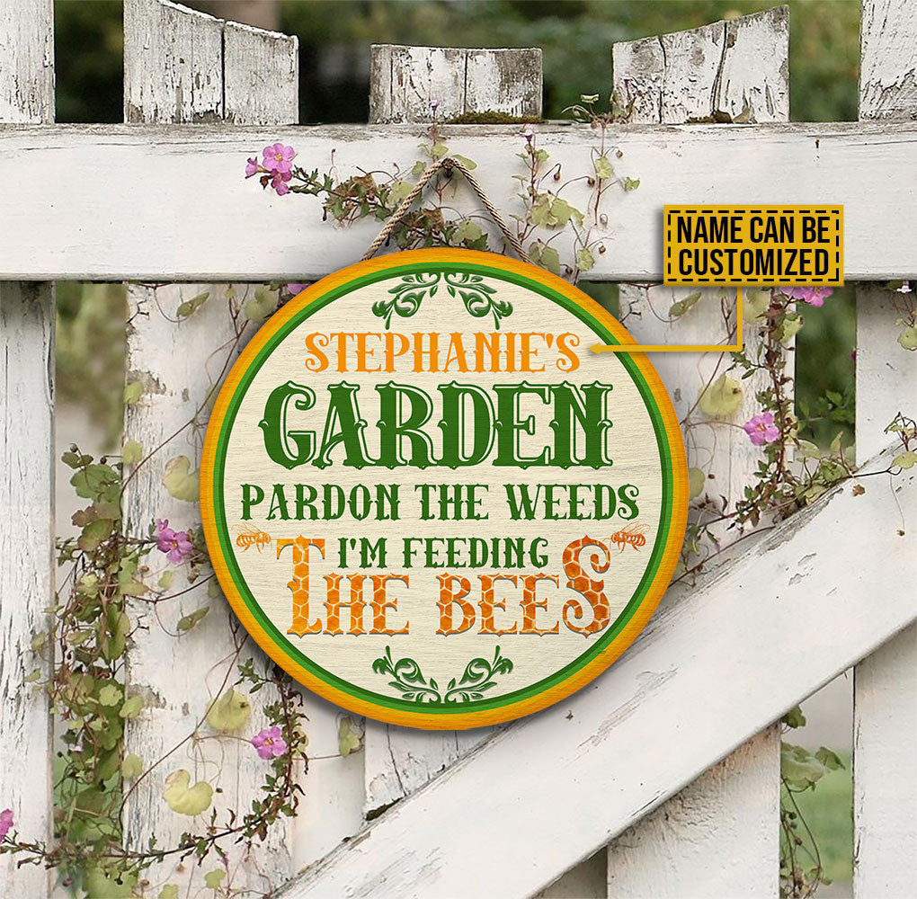 Personalized Gardening Feeding The Bees Custom Wood Circle Sign