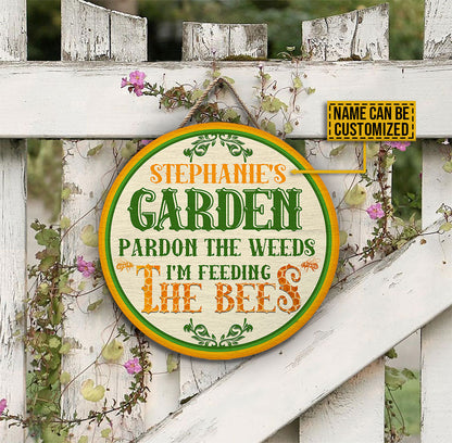 Personalized Gardening Feeding The Bees Custom Wood Circle Sign