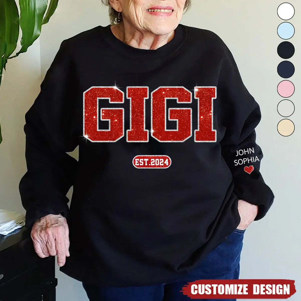 Personalized Glitter Custom Name Mimi Nana Grandma Est And Kids Sweatshirt Shirts & Tops The Next Custom Gift