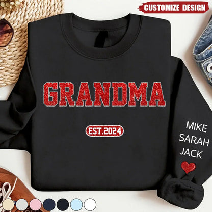 Personalized Glitter Custom Name Mimi Nana Grandma Est And Kids Sweatshirt Shirts & Tops The Next Custom Gift