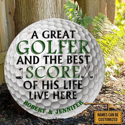 Personalized Golf Ball Couple Golfer Best Score Live Customized Wood Circle Sign