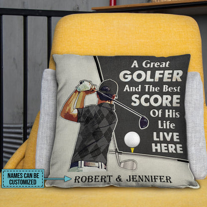 Personalized Golf Couple Golfer Best Score Live Color Customized Pillow