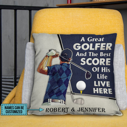 Personalized Golf Couple Golfer Best Score Live Color Customized Pillow