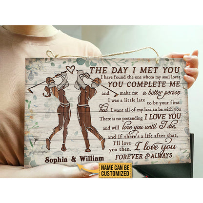 Personalized Golf Couple The Day I Met You Customized Wood Rectangle Sign