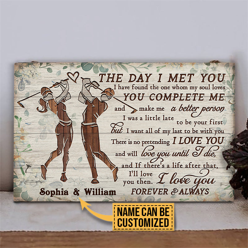 Personalized Golf Couple The Day I Met You Customized Wood Rectangle Sign