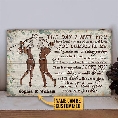 Personalized Golf Couple The Day I Met You Customized Wood Rectangle Sign
