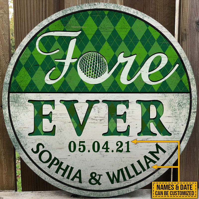 Personalized Golf Fore Ever Custom Wood Circle Sign