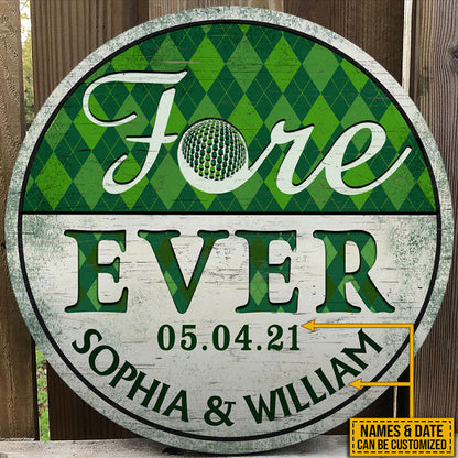 Personalized Golf Fore Ever Custom Wood Circle Sign