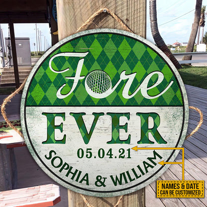 Personalized Golf Fore Ever Custom Wood Circle Sign