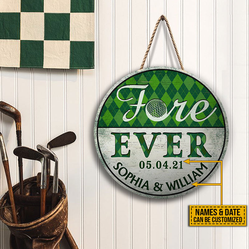 Personalized Golf Fore Ever Custom Wood Circle Sign