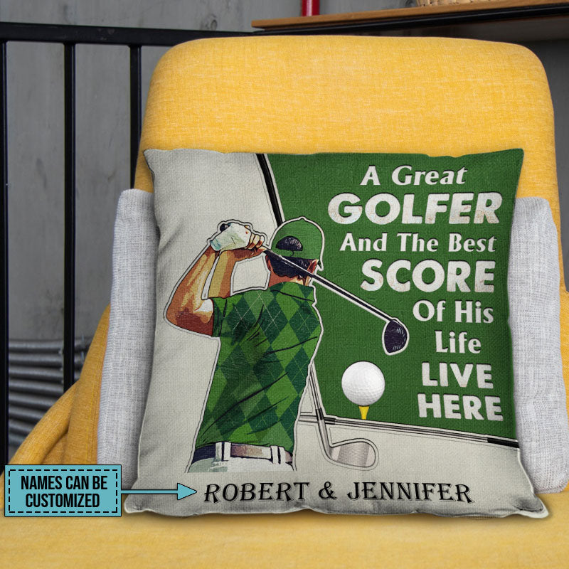 Personalized Golf Couple Golfer Best Score Live Color Customized Pillow