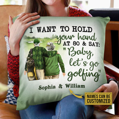 Personalized Golf Old Couple Hold Your Hand Custom Pillow