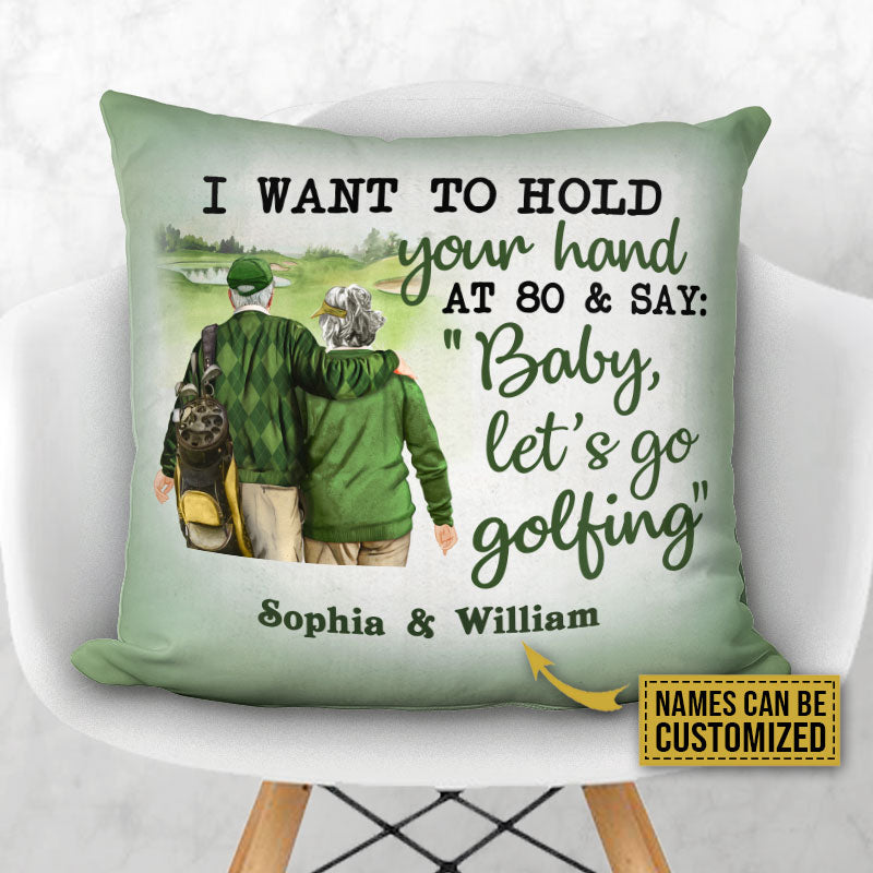 Personalized Golf Old Couple Hold Your Hand Custom Pillow