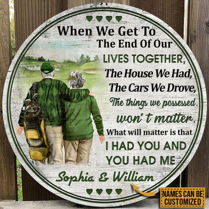Personalized Golf Old Couple When We Get Custom Wood Circle Sign