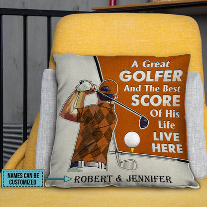 Personalized Golf Couple Golfer Best Score Live Color Customized Pillow