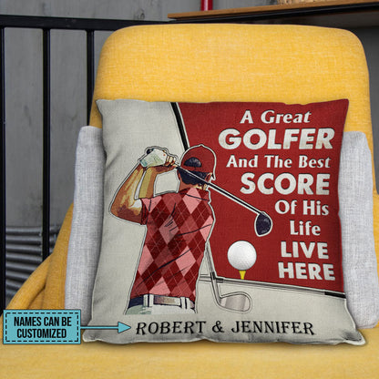 Personalized Golf Couple Golfer Best Score Live Color Customized Pillow