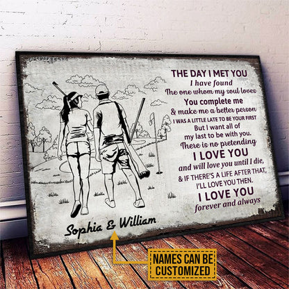 Personalized Golfer Couple The Day I Meet You Sketch Customized Poster