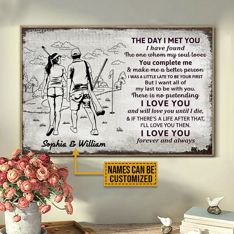 Personalized Golfer Couple The Day I Meet You Sketch Customized Poster