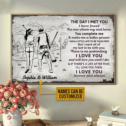 Personalized Golfer Couple The Day I Meet You Sketch Customized Poster
