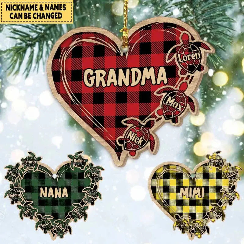 Personalized Grandma Heart Grandkids Turtles Wood Shape Ornament ornament The Next Custom Gift