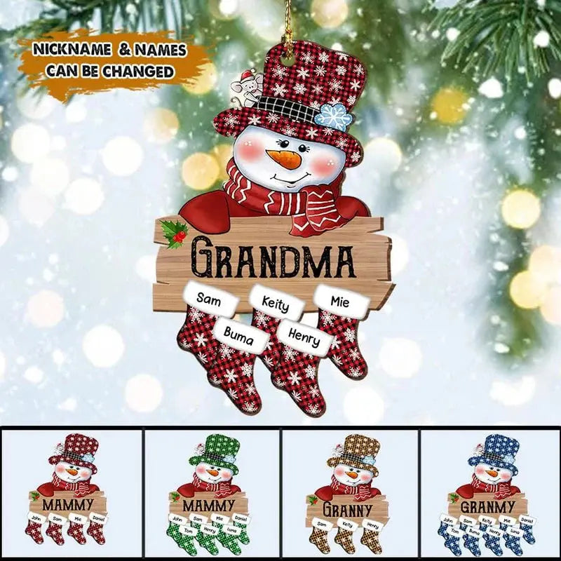 Personalized Grandma Mom Snowman Christmas Socks Gift Wood Ornament DDL15NOV21VA1 ornament The Next Custom Gift