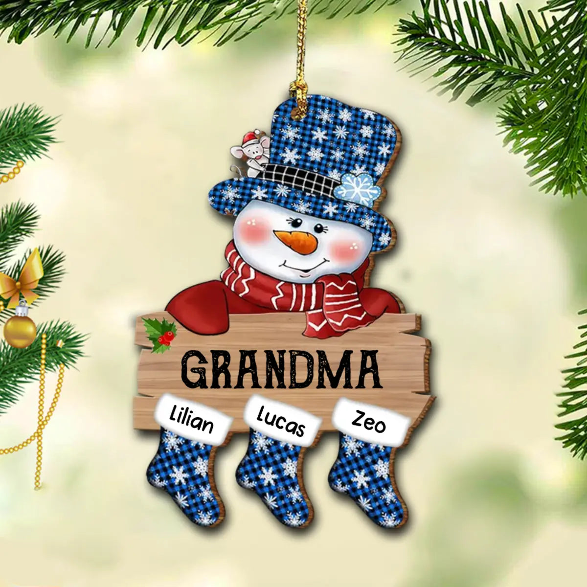 Personalized Grandma Mom Snowman Christmas Socks Gift Wood Ornament DDL15NOV21VA1 ornament The Next Custom Gift