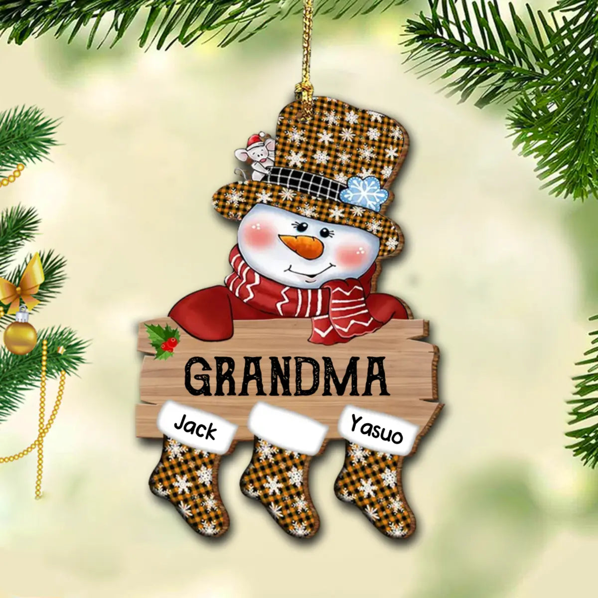 Personalized Grandma Mom Snowman Christmas Socks Gift Wood Ornament DDL15NOV21VA1 ornament The Next Custom Gift