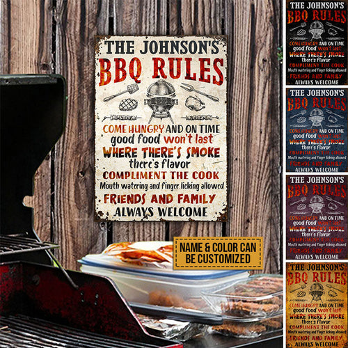 Personalized Grilling BBQ Rules Colors Customized Classic Metal Signs